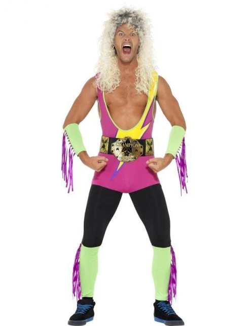 Mens Retro Wrestler Costume, With Bodysuit 1 Mens Retro Wrestler Costume, With Bodysuit