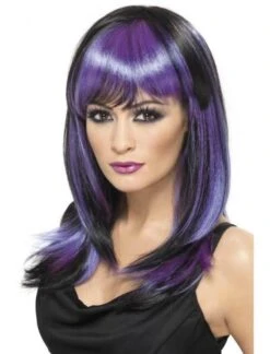 Glamour Witch Wig, Black And Purple