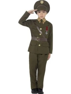 Boys Army Officer Costume, Jacket With Attached Belt