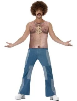 Mens Realistic 70's Hairy Chest, Sleeveless Top Costume